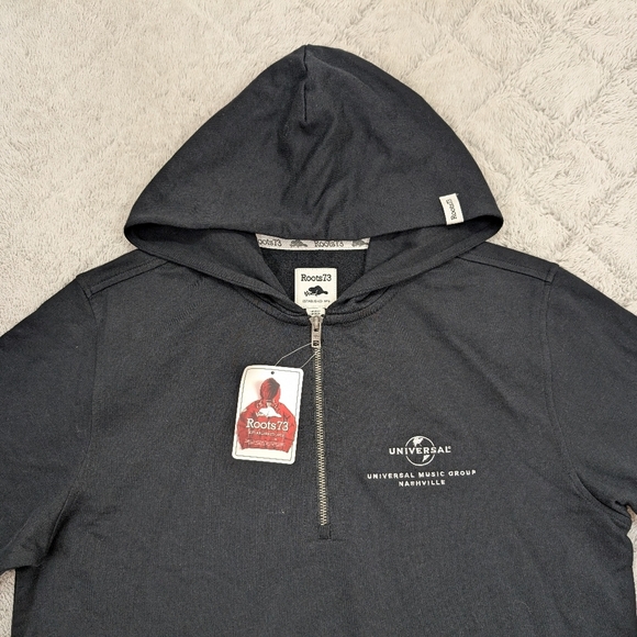 Roots 73 Jacket Adult M Black Canmore Eco ¼ Zip Hoodie Cotton Nashville Music - Picture 2 of 8
